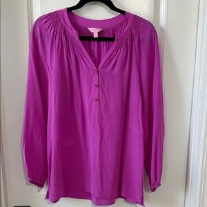 Lilly Pulitzer Elsa Silk Vibrant Pink Blouse